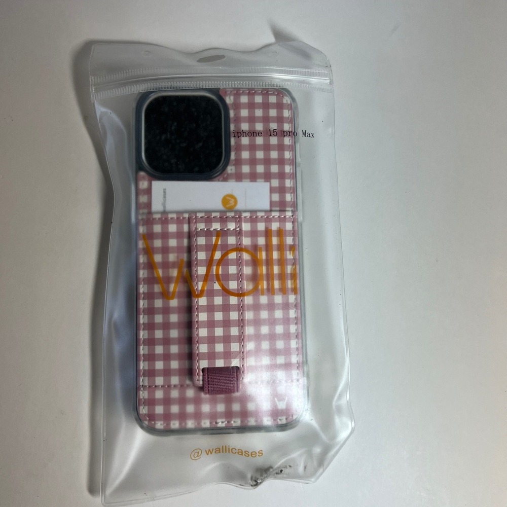 Walli Cases Pink Gingham Original Case iPhone 15 Pro Max Loop Card Wallet NIP